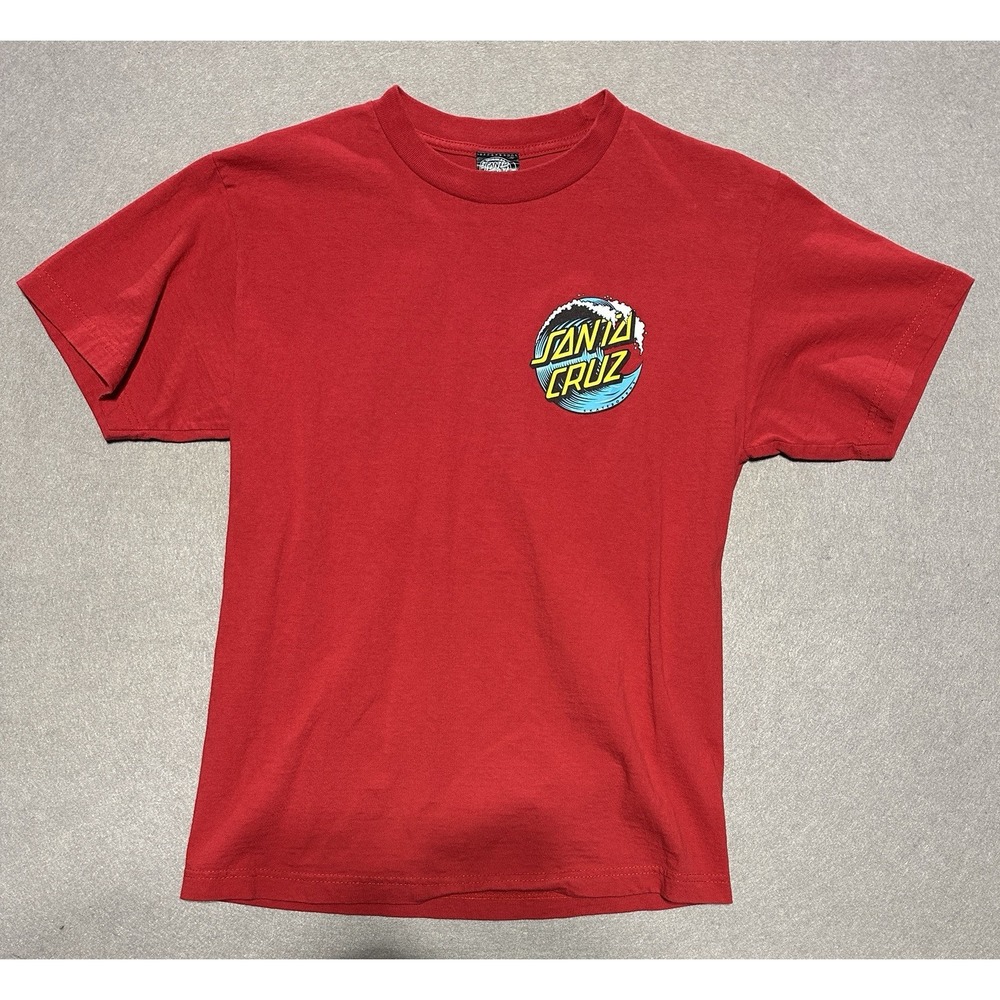 Santa Cruz Skateboards T Shirt Red Wave Logo Graphic Tee Mens Size M Skate Surf